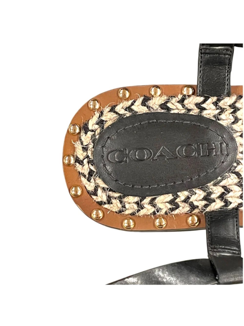 Coach Womens Size 7.5 Gracey Thong Sandals Leather Jute Footbed Black NWOT